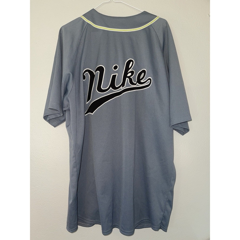 Vintage 90's Nike Cursive Hand Writing Big Logo Baseball Jersey Shirt L Rare
